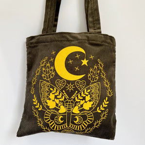 Lunar Moth Corduroy Tote Bag